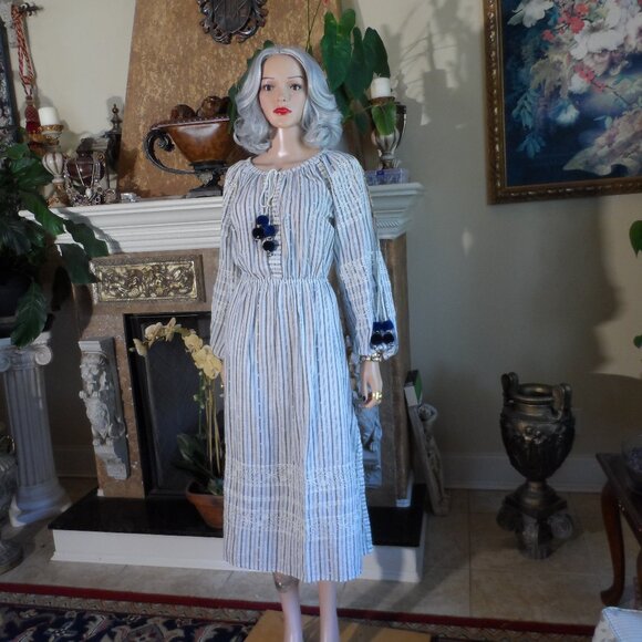 New LoveShackFancy Blue/Ivory Striped Maxi Dress Size S - Picture 1 of 16